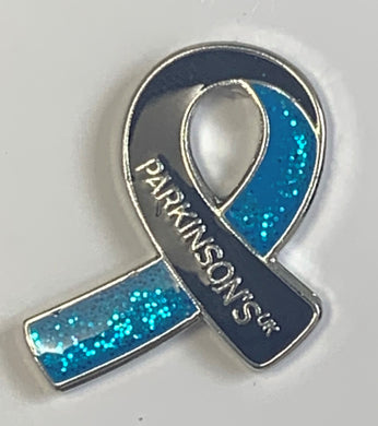 Parkinson's UK navy and cyan blue glitter enamel ribbon pin