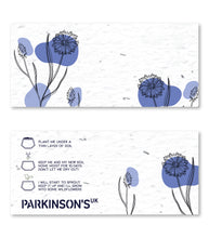 Parkinson's UK charity wedding and in celebration seed place cards. Graphic flower design. Pack of 10