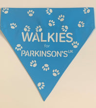 Parkinson's UK walkies dog bandana with white paw prints