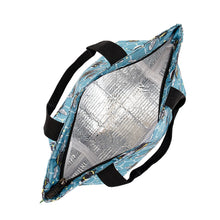 Eco-friendly insulated lunch bag made from recycled plastic bottles. Blue bumble bee design
