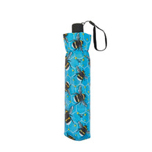 Eco-friendly super compact umbrella made from recycled plastic bottles. Blue bumble bee design