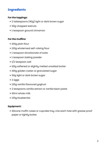 World Parkinson's Day Blueberry, walnut and cinnamon muffin recipe. Download and start baking!