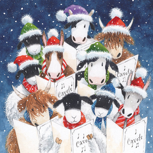 Carolling animals single Advent card