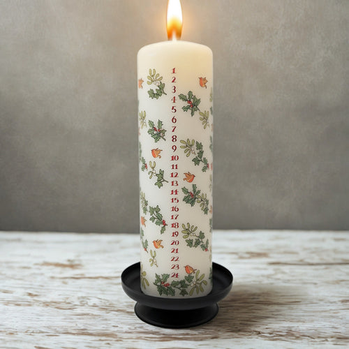 Holly and ivy Advent candle by Alison Gardiner (Pillar)