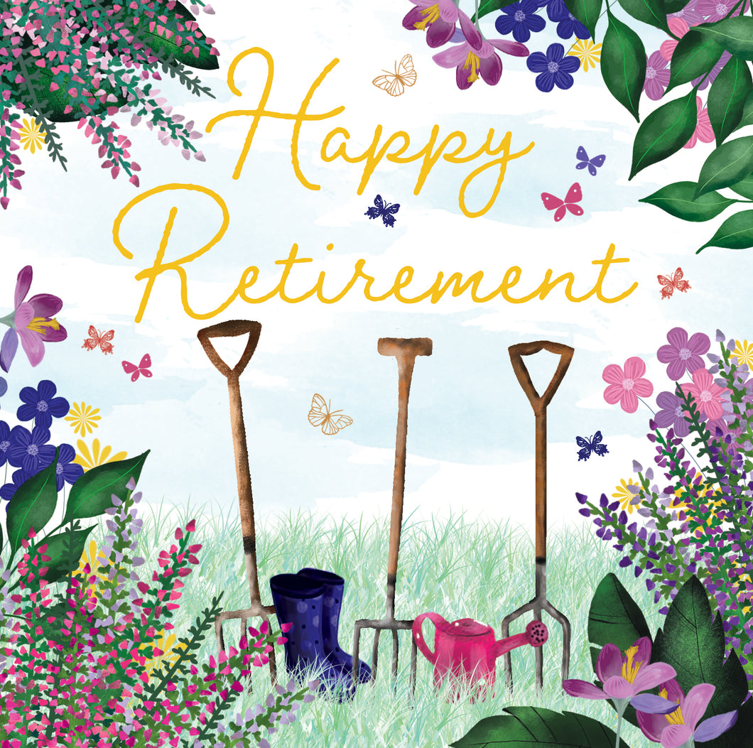 Happy retirement single charity greeting card. Blank for your own message