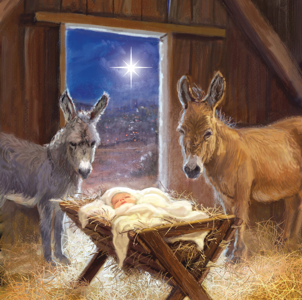 Parkinson's UK charity Christmas cards. Away in a manger design. Pack of 10 cards