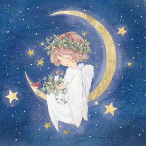 Parkinson's UK charity Christmas cards. Angel and moon design. Pack of 10 cards