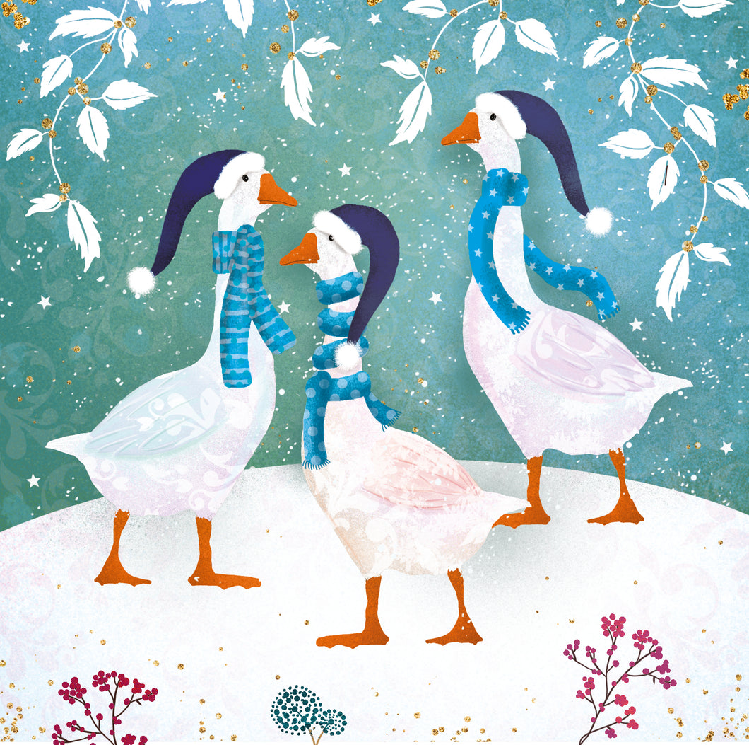 Parkinson's UK charity Christmas cards. Festive geese design. Pack of 10 cards