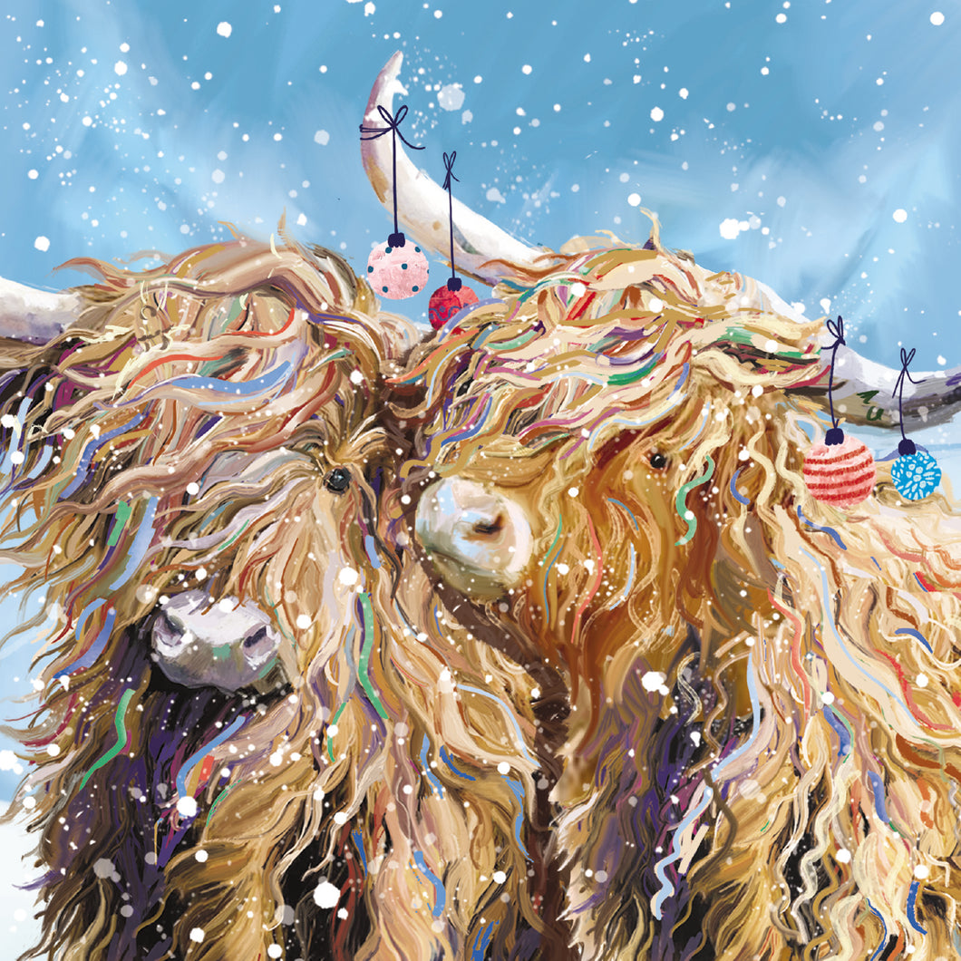 Parkinson's UK charity Christmas cards. Highland twins design. Pack of 10 cards