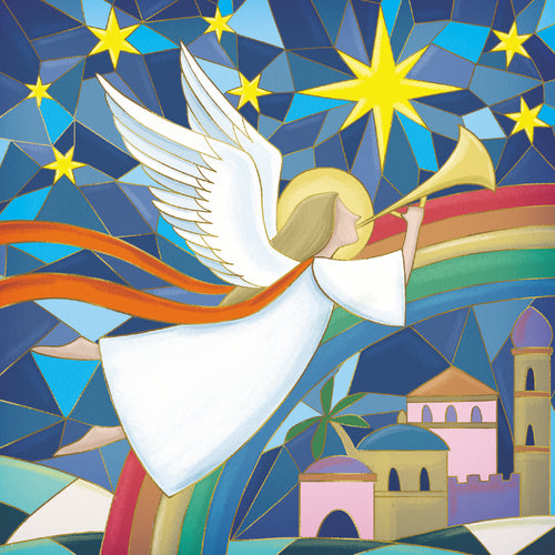 Parkinson's UK charity Christmas cards. Angel over Bethlehem design. Pack of 10 cards.