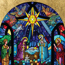Parkinson's UK charity Christmas cards. Stained glass Bethlehem design. Pack of 10 cards.