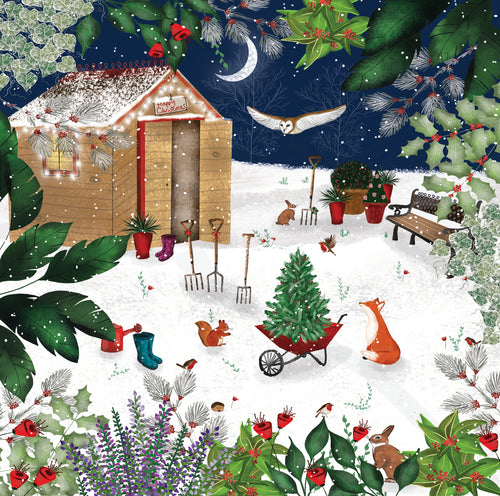 Parkinson's UK charity Christmas cards. Winter gardening design. Pack of 10 cards.