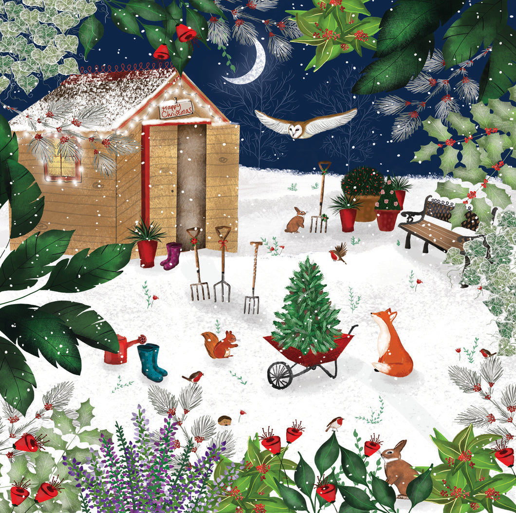 Parkinson's UK charity Christmas cards. Winter gardening design. Pack of 10 cards.