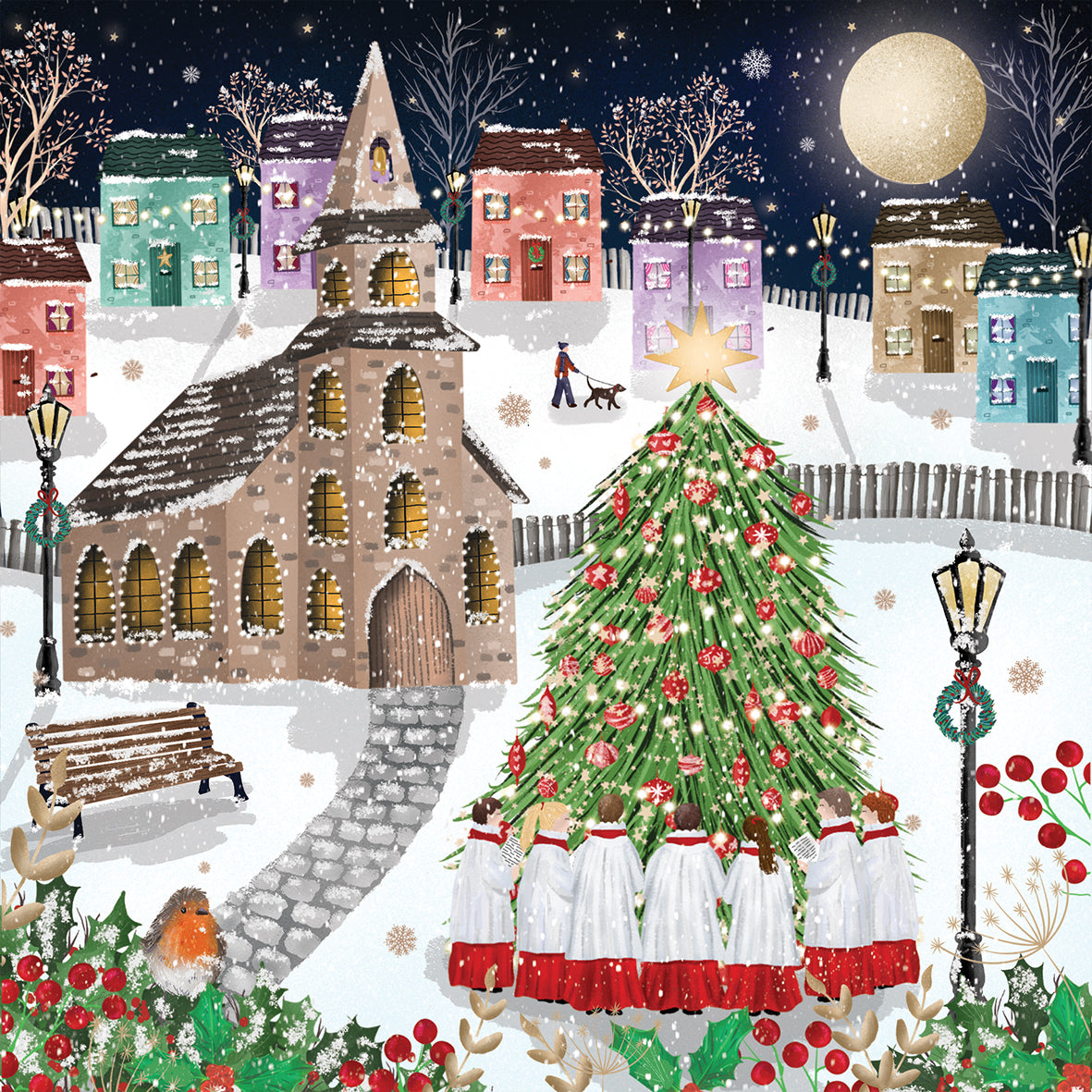 Wrapping Around Tree Parkinson's UK charity Christmas cards - Choir around the tree design ...