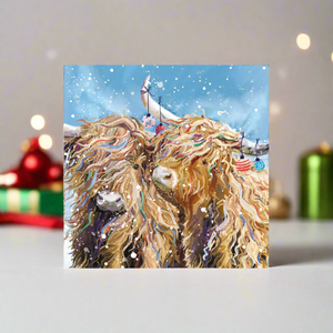 Parkinson's UK charity Christmas cards. Highland twins design. Pack of 10 cards