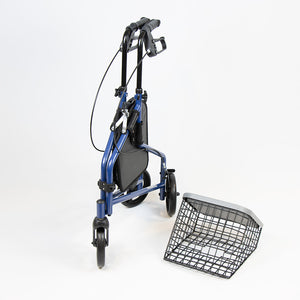 3 wheeled rollator with bag, basket and tray