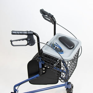 3 wheeled rollator with bag, basket and tray