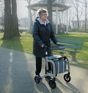 Compact 4 wheeled rollator with detachable bag