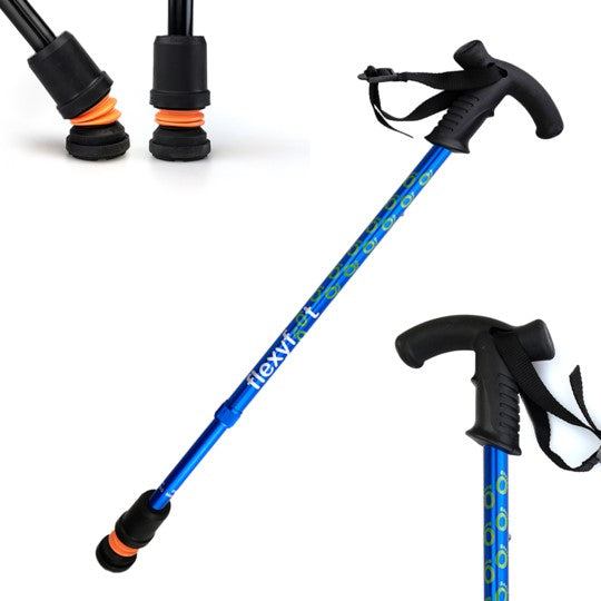 Flexyfoot telescopic walking stick with Derby handle