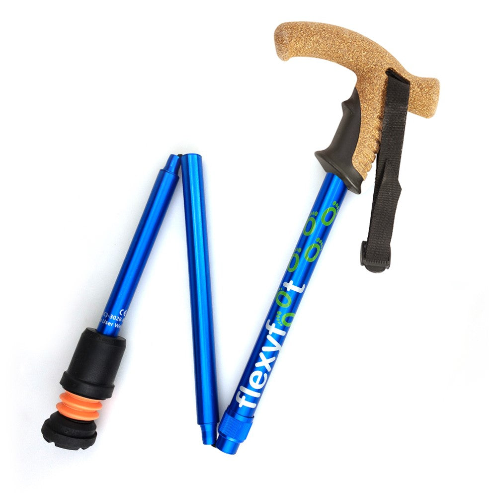 Flexyfoot folding walking stick with breathable cork handle