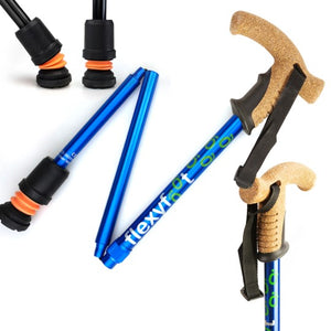 Flexyfoot folding walking stick with breathable cork handle