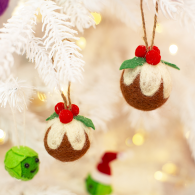 Felt Christmas pudding hanging decorations - set of 2