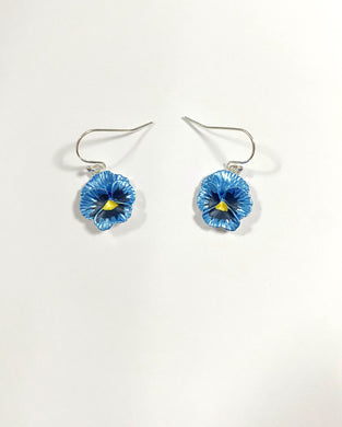 Blue pansy drop earrings. Clearance sale