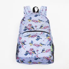 Eco friendly foldable backpack made from recycled plastic bottles. Blue Tits design