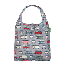 Eco-friendly foldaway shopper with storage pouch made from recycled bottles. Camper Van design.