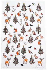 Winter wildlife tea towel by Alison Gardiner