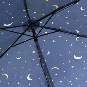 Eco-friendly super compact umbrella made from recycled plastic bottles. Moon and stars design