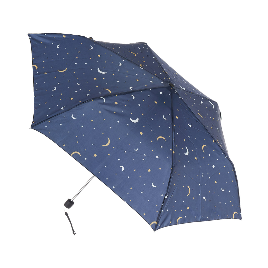 Eco-friendly super compact umbrella made from recycled plastic bottles. Moon and stars design