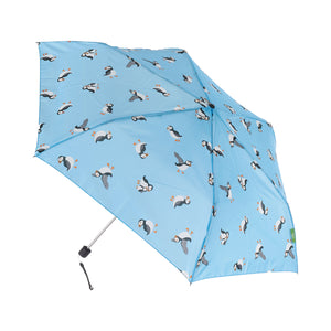 Eco-friendly super compact umbrella made from recycled plastic bottles. Puffin design