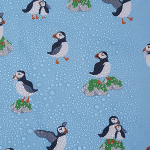 Eco-friendly insulated lunch bag made from recycled bottles. Puffin design