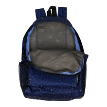 Eco friendly foldable backpack made from recycled plastic bottles. Moon and stars design