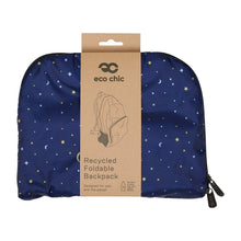 Eco friendly foldable backpack made from recycled plastic bottles. Moon and stars design