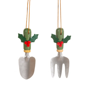 Fork and spade hanging decorations - pair