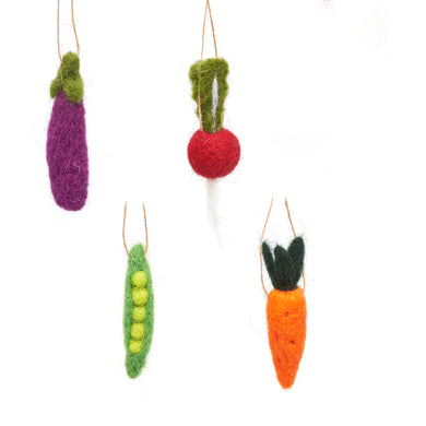 Felt vegetable handing decorations - set of 4