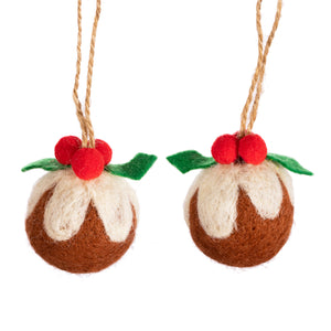 Black Friday offer. Felt Christmas pudding hanging decorations - set of 2