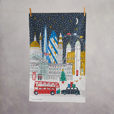 Christmas in London tea towel by Jessica Hogarth