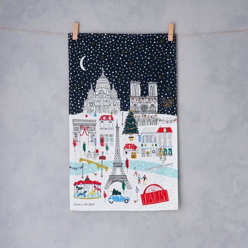 Christmas in Paris tea towel by Jessica Hogarth