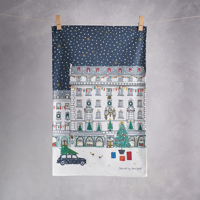 Shopping in London tea towel by Jessica Hogarth