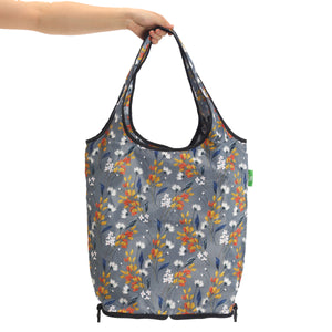 Eco-friendly bag for foldable trolley made from recycled bottles. Grey flower design