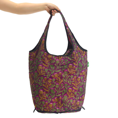 Eco-friendly bag for foldable trolley made from recycled bags. Thistle design