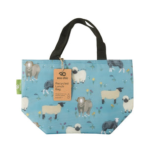 Eco-friendly insulated lunch bag made from recycled bottles. Sheep design