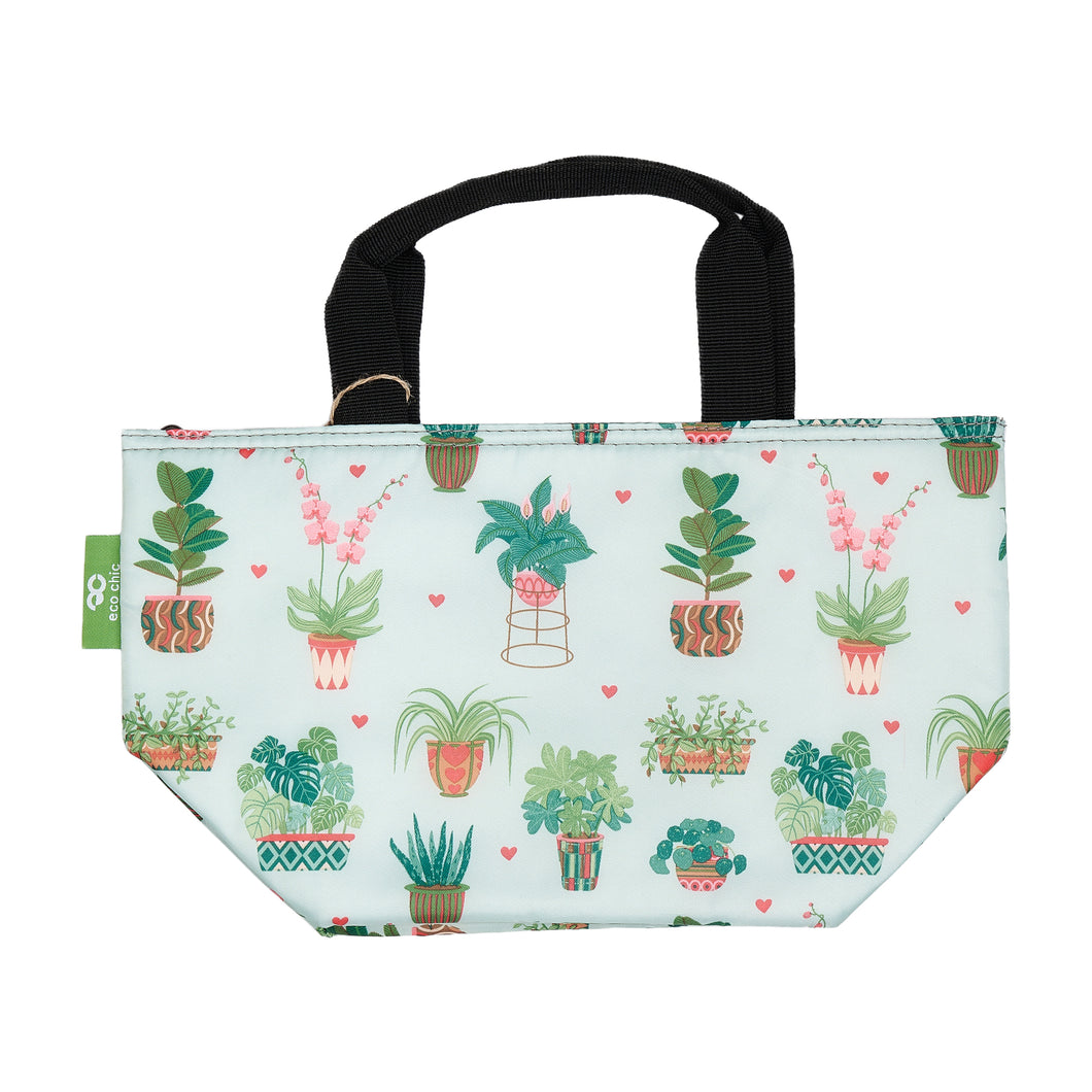 Eco-friendly insulated lunch bag made from recycled bottles. Plants design