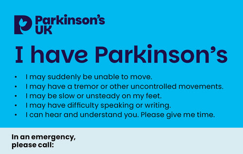 Parkinson’s alert card. 2 versions available