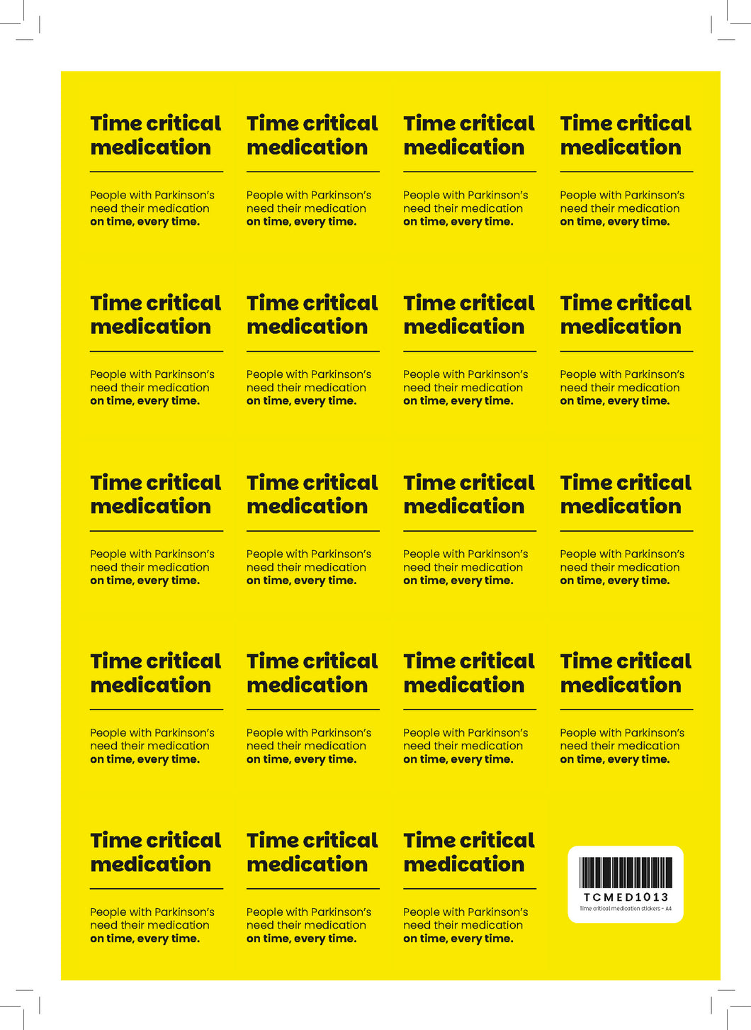 Time critical medication stickers - A4
