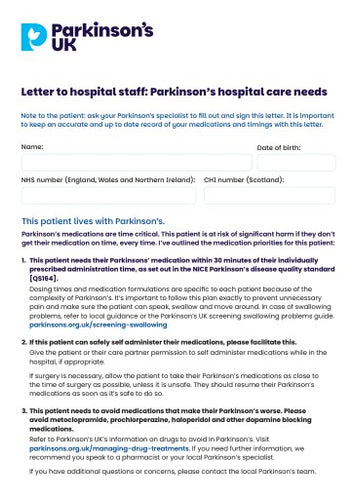 Letter to hospital staff