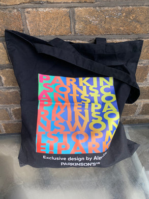 Parkinson's can't stop me. Parkinson's won't stop me tote bag. Exclusive design by Alex Echo